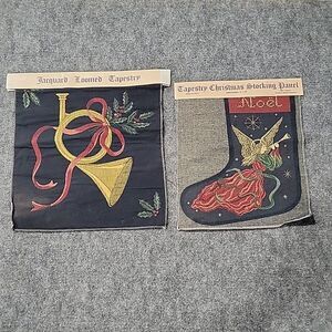 Vintage Jacquard Tapestry Lot of 2 Angel Stocking Pillow Panel Christmas 18 x 13